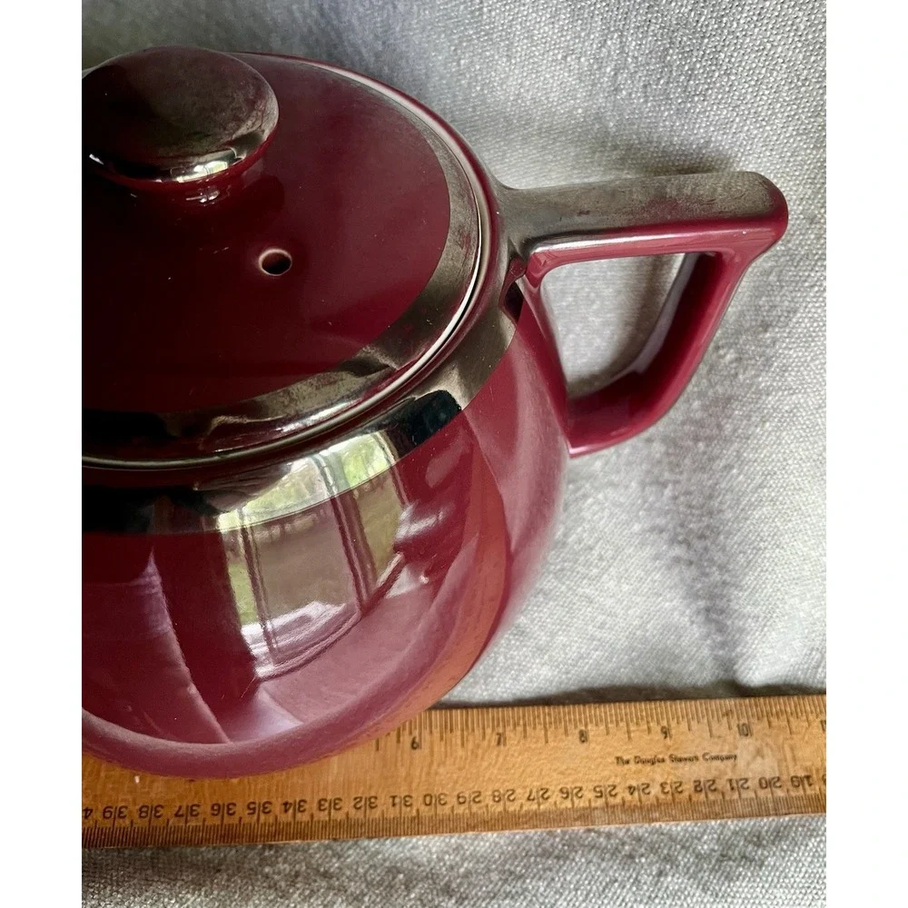 MCM Hall's Superior Quality Kitchenware Maroon Silver LRG Coffee Pot 10 Cup Tea